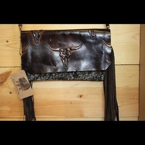 Leather clutch handbag